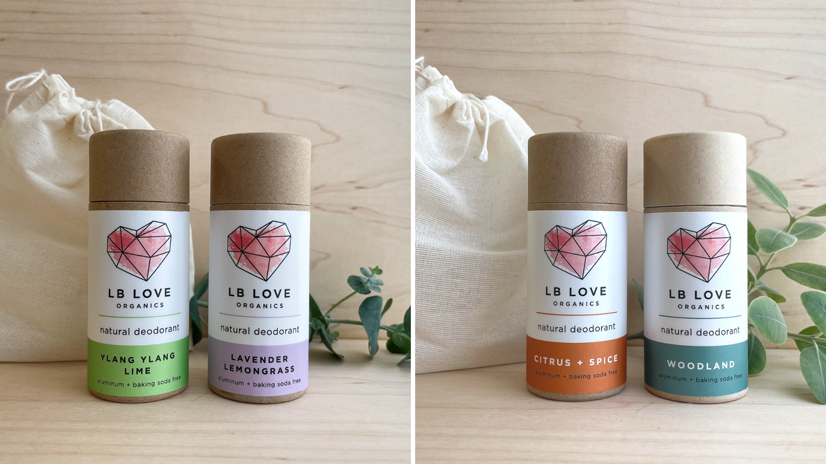 LB Love Organics zero waste deodorant duo compostable packaging organic magnesium deodorant for sensitive skin
