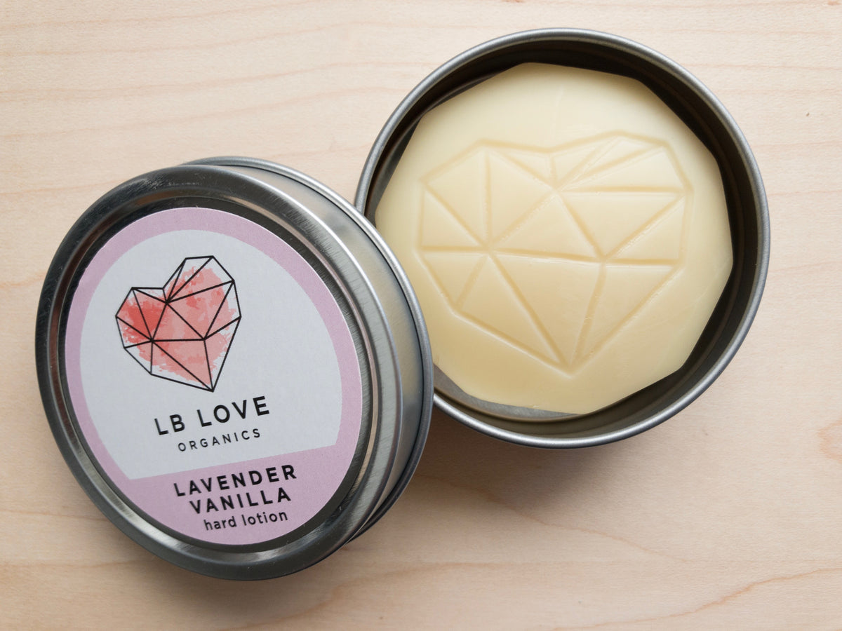 LB Love Organics hard lotion bar solid lavender vanilla dry sensitive skin treatment