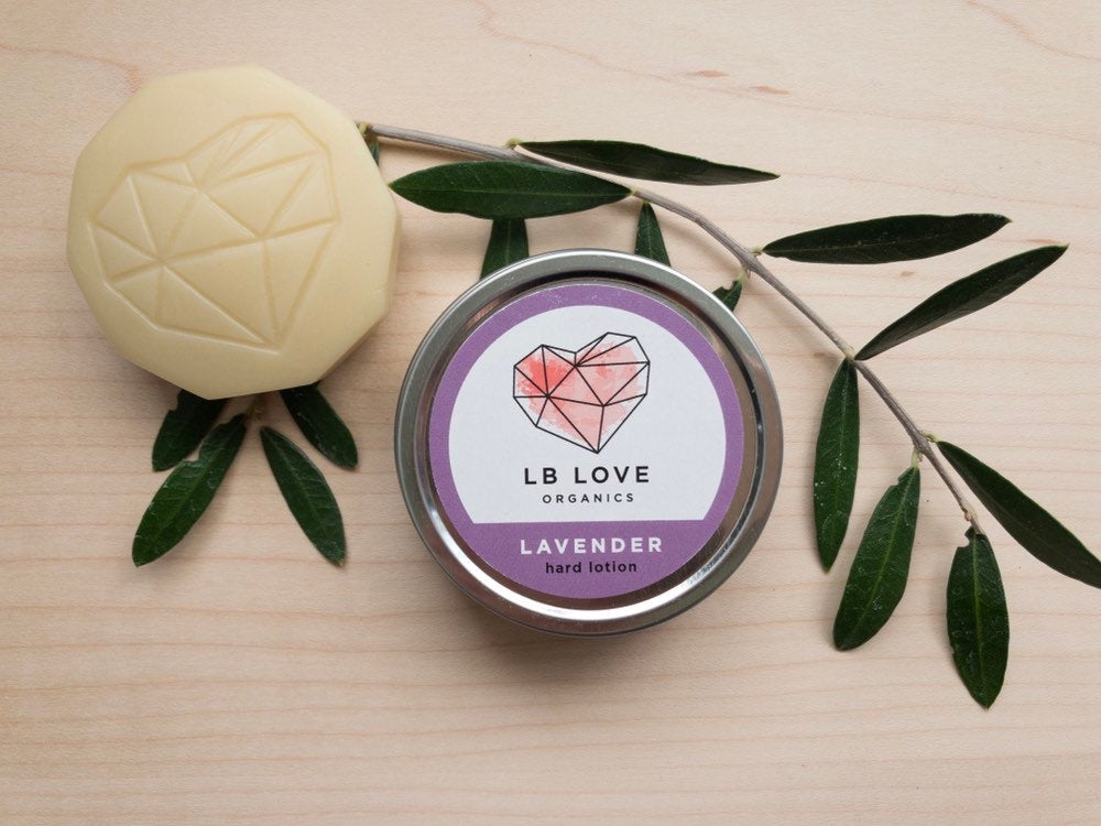 Hard Lotion // Lavender Organic hard lotion bar // heals dry chapped skin freeshipping - LB Love Organics