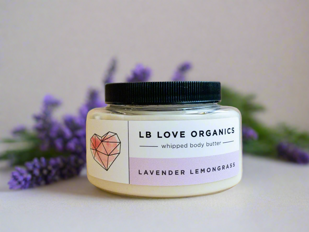 LB Love Organics Lavender Lemongrass organic body butter for sensitive skin, deep moisture, mature skin