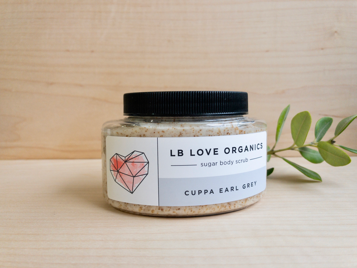 LB Love Organics Cuppa Earl Grey Organic Hand + Body Sugar Scrub vegan skincare exfolliant