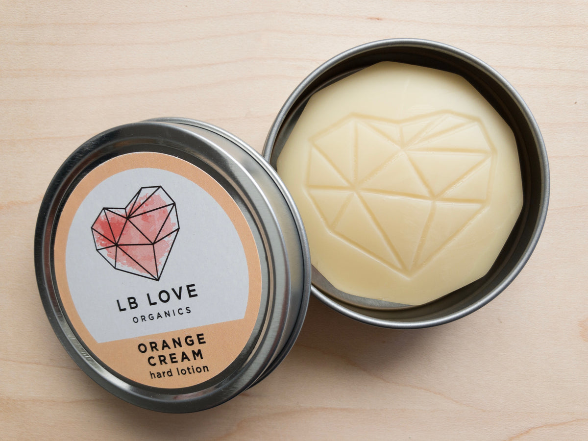 LB Love Organics hard lotion bar solid orange cream treatment dry sensitive skin hands