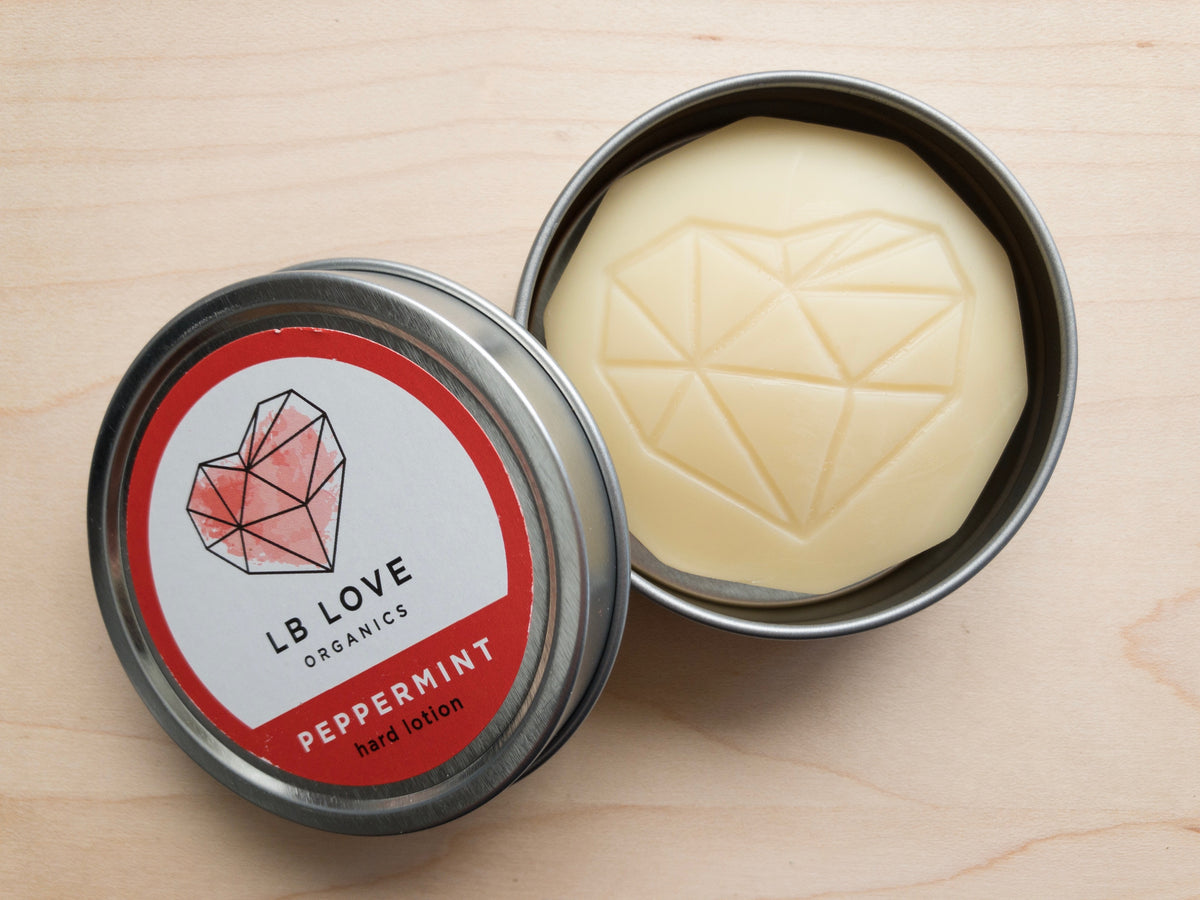LB Love Organics hard lotion bar solid peppermint dry sensitive skin treatment skin hands