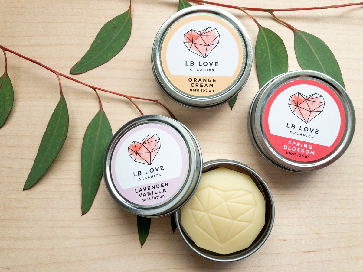 LB Love Organics hard lotion bar solid spring blossom rose dry sensitive skin treatment skin hands