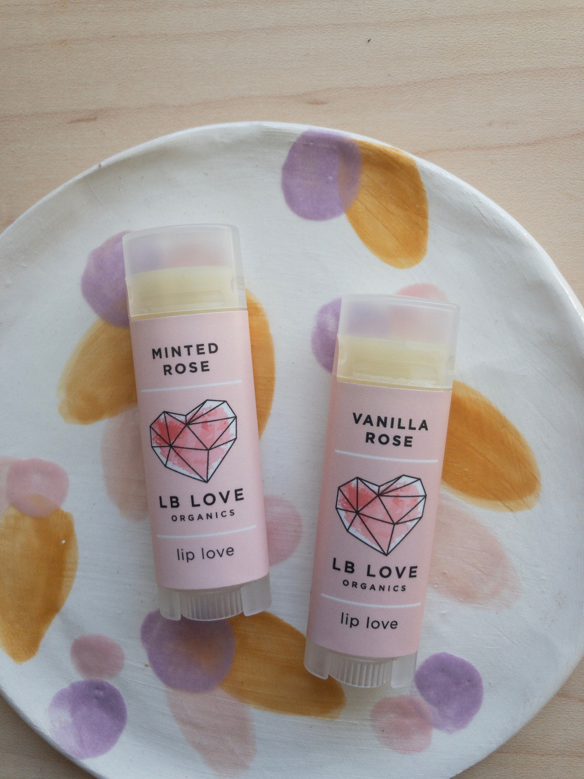 LB Love Organics lip love lip balm Minted Rose Vanilla Rose duo treatment dry lips
