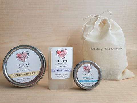 Welcome Little One Organic Gift Set Organic baby shower gift diaper cream nursing balm calming stick with essential oils