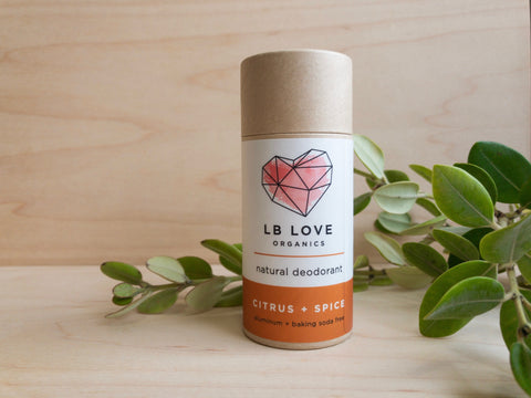LB Love Organics natural magnesium deodorant sensitive skin citrus spice zero waste paper tube