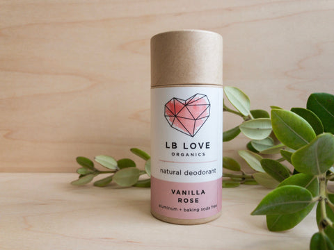 LB Love Organics natural magnesium deodorant Vanilla Rose sensitive skin zero waste paper tube