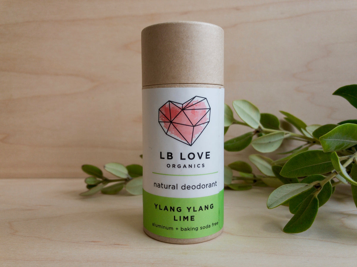 LB Love Organics magnesium deodorant natural zero waste cardboard tube ylang ylang lime sensistive skin