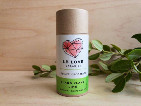 LB Love Organics magnesium deodorant zero waste cardboard tube natural ylang ylang lime sensistive skin