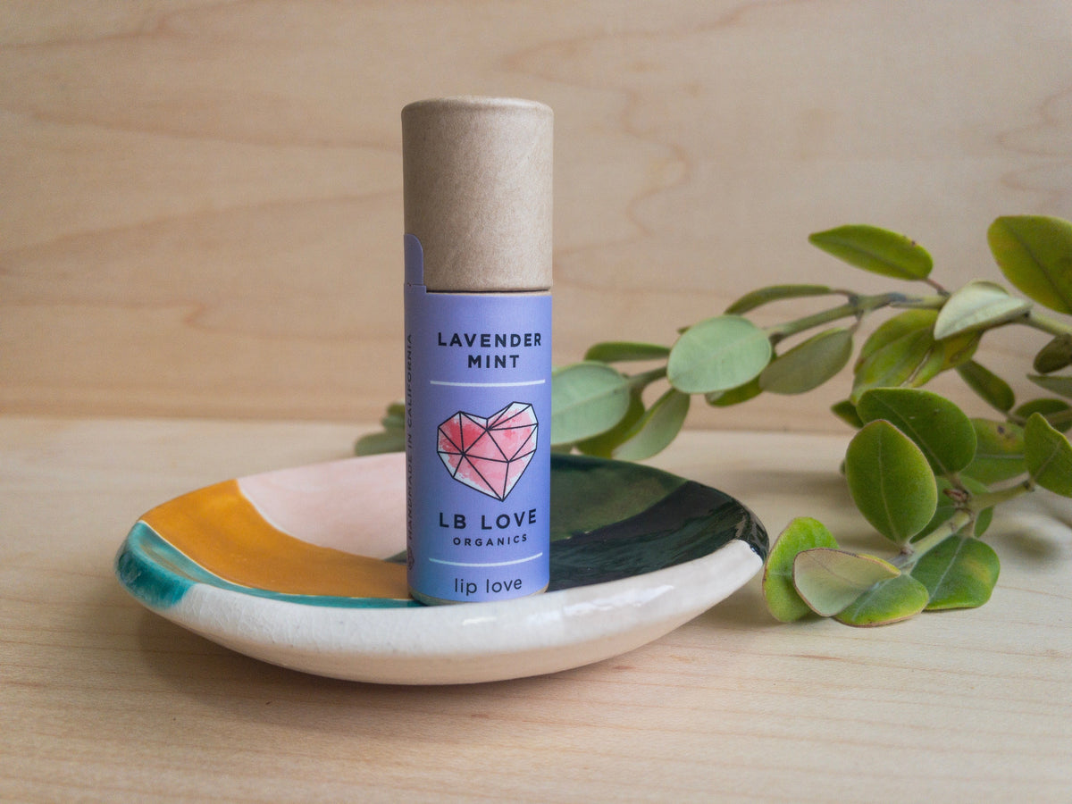 Love Organics lip balm lavender mint dry and sensitive lips zero waste paper tube