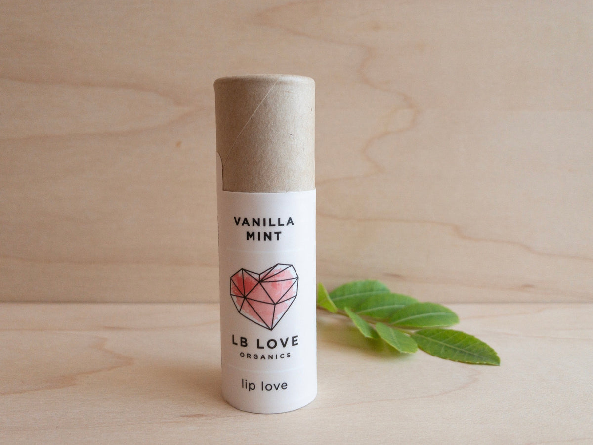 LB Love Organics lip love lip balm vanilla mint zero waste paper tube treatment dry sensitive lips